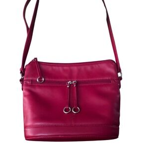 lli New York Red Genuine Leather Crossbody Zip side Pockets EUC 11x10x9x5"